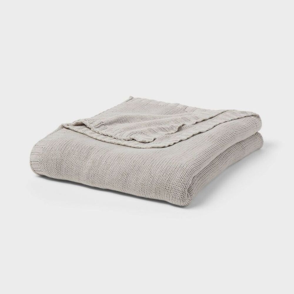 Full/Queen Cotton Sweater Knit Bed Blanket - Gray